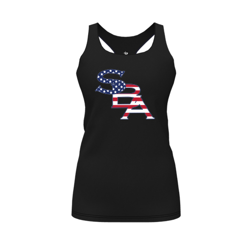 [CUS-DFW-RCBK-PER-BLK-FYS-LOGO1] Racerback Tank Top (Female Youth S, Black, Logo 1)