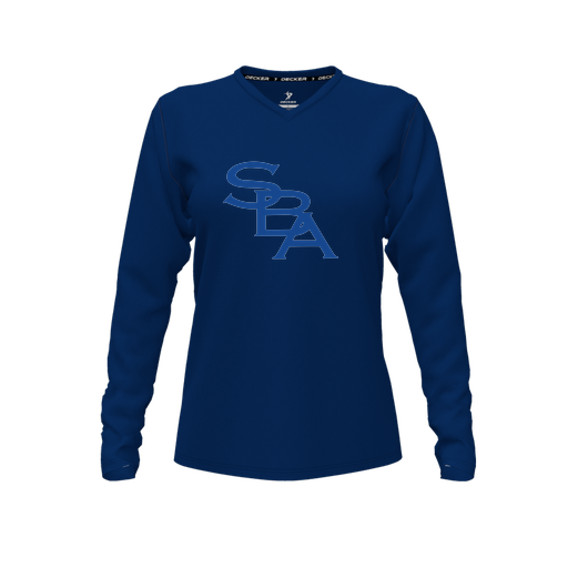 [CUS-DFW-TEES-CMF-VNK-LSL-NVY-FYXS-LOGO2] Comfort T-Shirt (Female Youth XS, Navy, V Neck, Logo 2, Long Sleeve)
