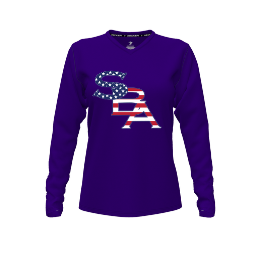 [CUS-DFW-TEES-CMF-VNK-LSL-PUR-FYXS-LOGO1] Comfort T-Shirt (Female Youth XS, Purple, V Neck, Logo 1, Long Sleeve)