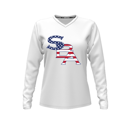 [FTLVPTWH-FYXS-LOGO1] Decker Performance T-Shirt (Female Youth XS, White, V Neck, Logo 1, Long Sleeve)